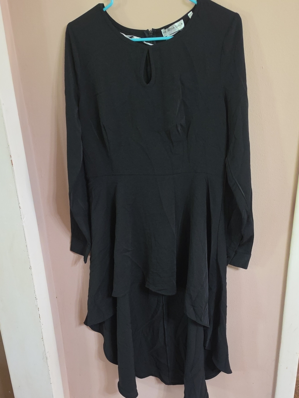 Patrizia Luca Black Long-Sleeve High-Low Peplum Dress